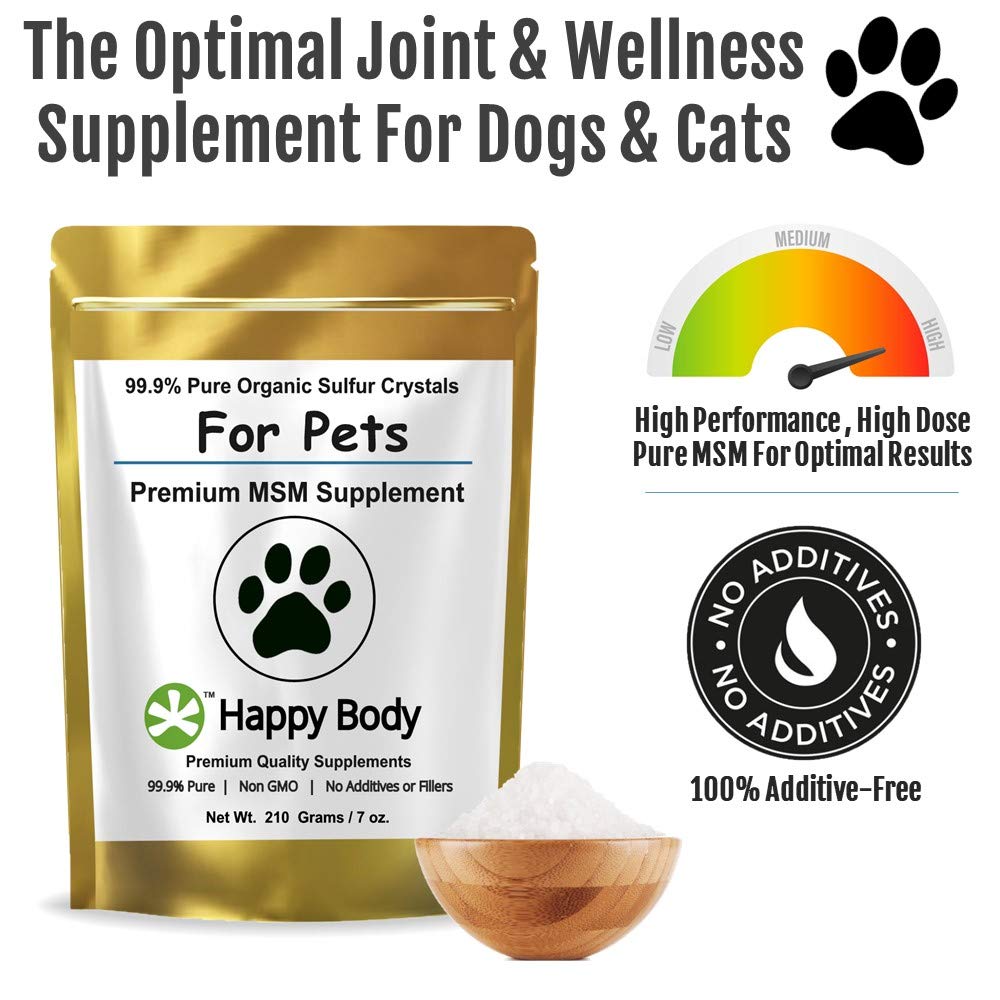 HAPPY BODY Pure MSM Joint Supplement for Dogs, Cats, & Horses - 100% Additive-Free - High Performance, Supports Senior Pets Well